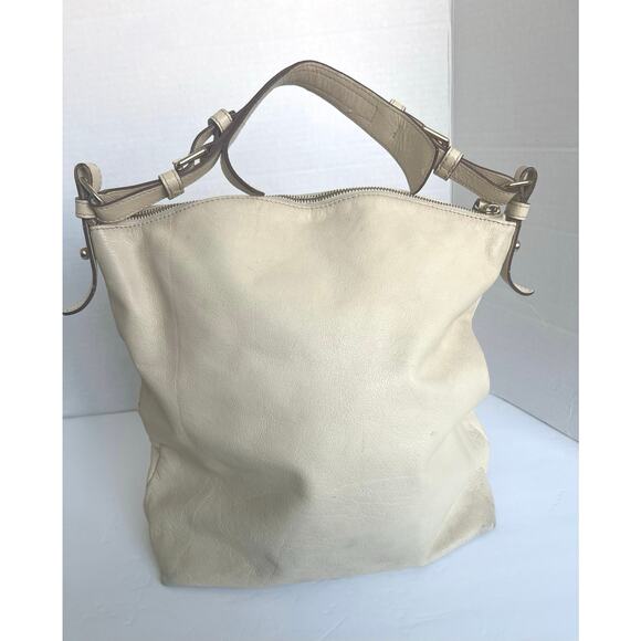 Vintage Dooney & Bourke Dillen XL Ivory Bone Pebbled Leather Hobo Shoulder Bag - Picture 5 of 15